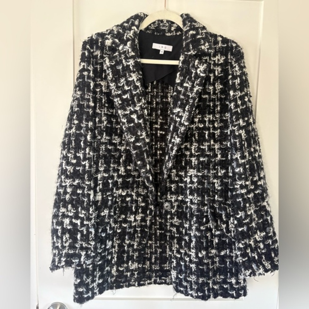 IRO Kailis boucle tweed black white wool blend coat oversized blazer 38 (US 6)
